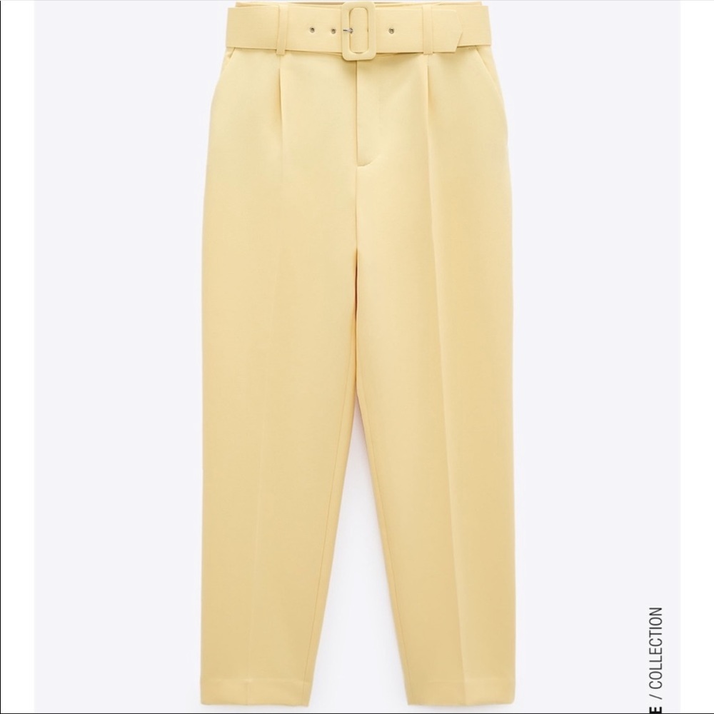 Zara yellow high waisted belted pants NWT